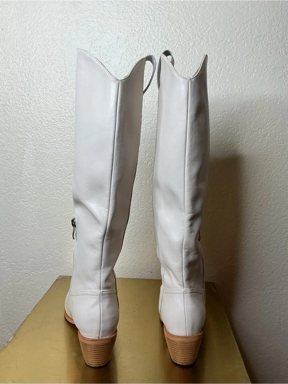 White Women's Leather Knee-High Western Boots